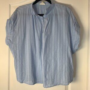 The Korner Light Blue Textured Blouse Soft Stripe Loose Fit M/L Airy Chic